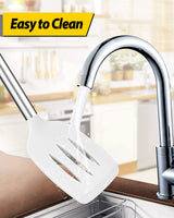 Pack of 2 Silicone Solid Turner, Non Stick Slotted Kitchen Spatulas, High Heat Resistant BPA Free Cooking Utensils, Ideal Cookware for Fish, Eggs, Pancakes(White) BUNDLEPRO