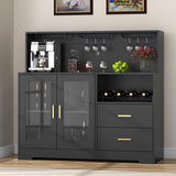 Auromie Wine Bar Cabinet with LED Light, Home Coffee Cabinet with Wine and Glass Rack, Kitchen Buffet Sideboard with Storage Cabinet&Drawers, Modern Liquor Cabinet for Living Room Dining Room (Black) Auromie