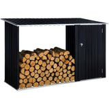 CWKISS 2-in-1 Outdoor Garden Storage Shed with Firewood Rack, Heavy Duty Galvanized Steel Tool Shed with Sloped Roof, Weather-Resistant Backyard Storage for Tools, Equipment & Firewood CWKISS