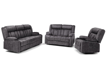 COMHOMA Manual Recliner Chair Set，Fabric Reclining Sofa Chair with Cup Holders, Upholstered Recliner with Side Pockets Suitable for Living Room Furniture (3+2+1) - WoodArtSupply