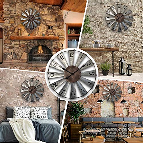 Mrocioa 24inch Windmill Distressed Metal Wall Clocks Rustic Large Decorative Clock Oversized Farmhouse Decor,Non Ticking,Battery Operated Mrocioa