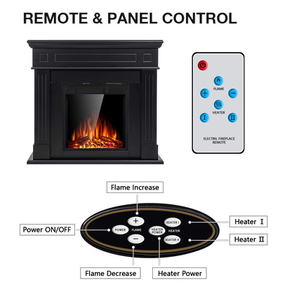 Cowsar 44" Electric Fireplace with Mantel Package Free-Standing Fireplace Heater, Wooden Surround Firebox with Log, Remote Control, 750-1500W, Black