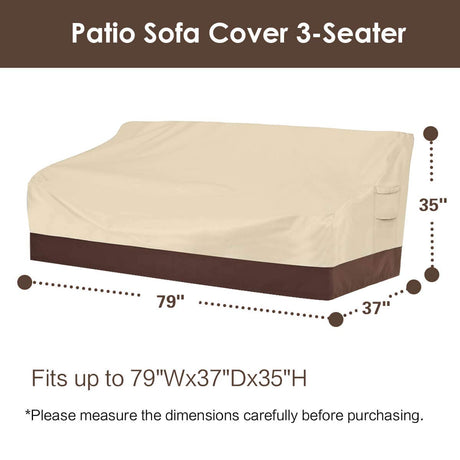 Vailge Heavy Duty Patio Sofa Cover, 100% Waterproof 3-Seater Outdoor Sofa Cover,Lawn Patio Furniture Covers with Air Vent and Handle,79" Wx 37" Dx 35" H,Beige&Brown Vailge