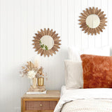 LOSOUR 2 Pack Boho Wall Decor Sunburst Mirror 12 inch Rustic Round Wood Mirror Boho Mirror Farmhouse Wall Decor for Bedroom Living Room Entryway LOSOUR