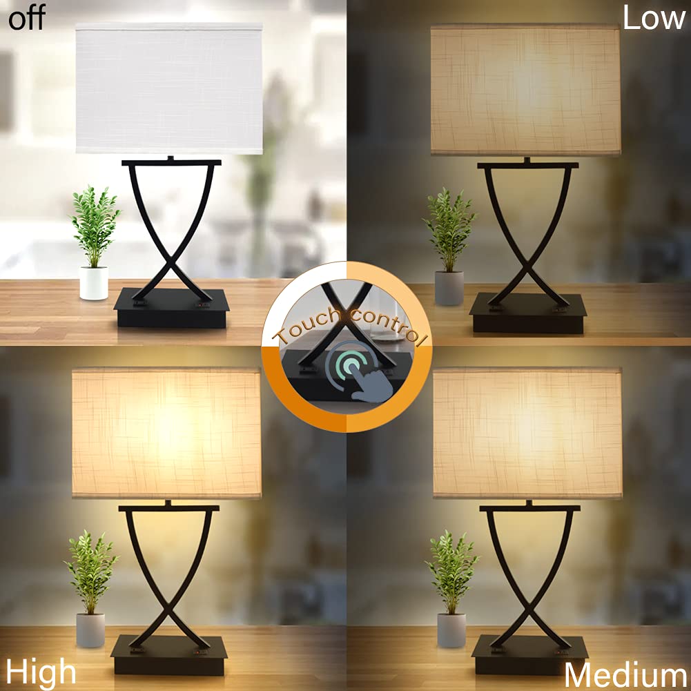 OYedis 3-Way Dimmable Touch Control Medium Table Lamp with Type C/USB Charging Port and 1 AC Outlet White Shade 21.38" Bedside Nightstand Lamp for Bedroom Living Room Office and Hotel Bulb Included OYedis