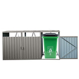 Outdoor Trash Can Storage, Storage Shed for 3 Trash cans and Tools,Waterproof Garbage Bin shed,Metal Trash Can Storage Shed Outdoor for Garden Yard(Light Grey-3 Doors) IMagacFun