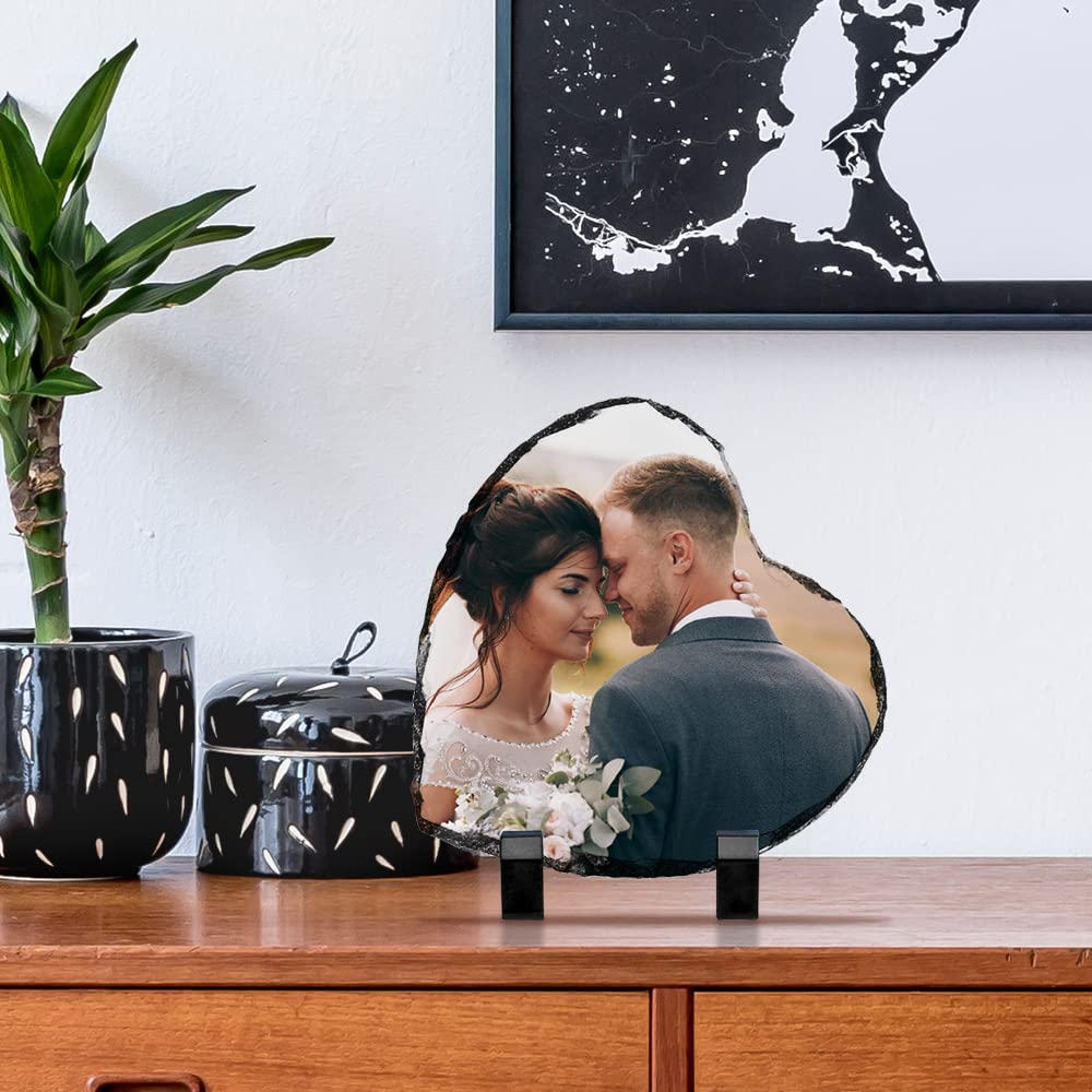 PYD Life 12 Pack Sublimation Photo Slates Heart Shape Rock Blanks 5.3 x 5.3 Inch Bulk Square Stone Frame White with Display Holder for Heat Press Transfer Printing PYD Life