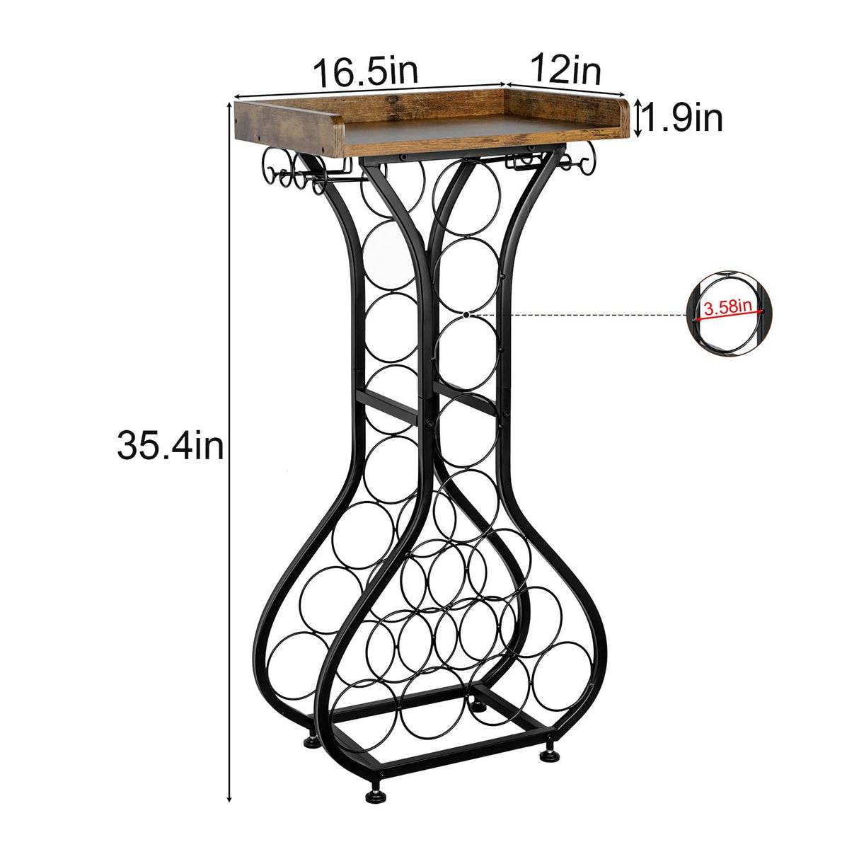 X-cosrack Wine Rack Freestanding Floor, Mini Bar Table Wine Holder Stand Liquor Cabinet with Glass Holder Wood Tabletop 14 Bottles Floor Wine Storage for Home Bar Kitchen Living Room (Patent Pending) X-cosrack