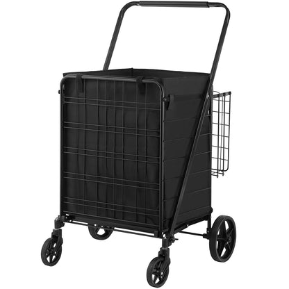 VEVOR Folding Shopping Cart with Removable Waterproof Liner, 330LBS Large Capacity Jumbo Grocery Cart with Dual Basket, 360° Swivel Wheels, Dense Metal Mesh Base, Heavy Duty Utility Cart for  - WoodArtSupply