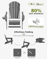 MUCHENGHY Folding Adirondack Chairs HDPE Weather Resistant, Patio Firepit Chairs, Sturdy Outside Chairs, Lawn Chairs, 15min Assembly 380lb Grey MUCHENGHY