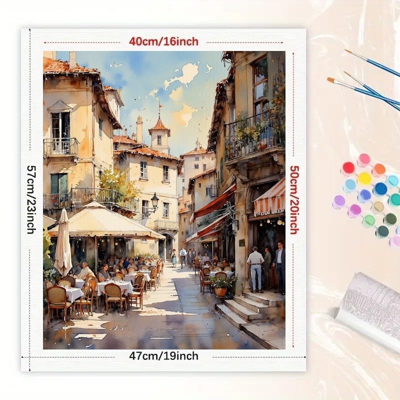 Cityscape Paint by Numbers Kit for Adults - DIY Sunny Café Street Scene Painting on Canvas 16x20 Inches, Acrylic Paint Set, Suitable for Beginners, Travel Art for Home Decoration or Gifts DecorFriday