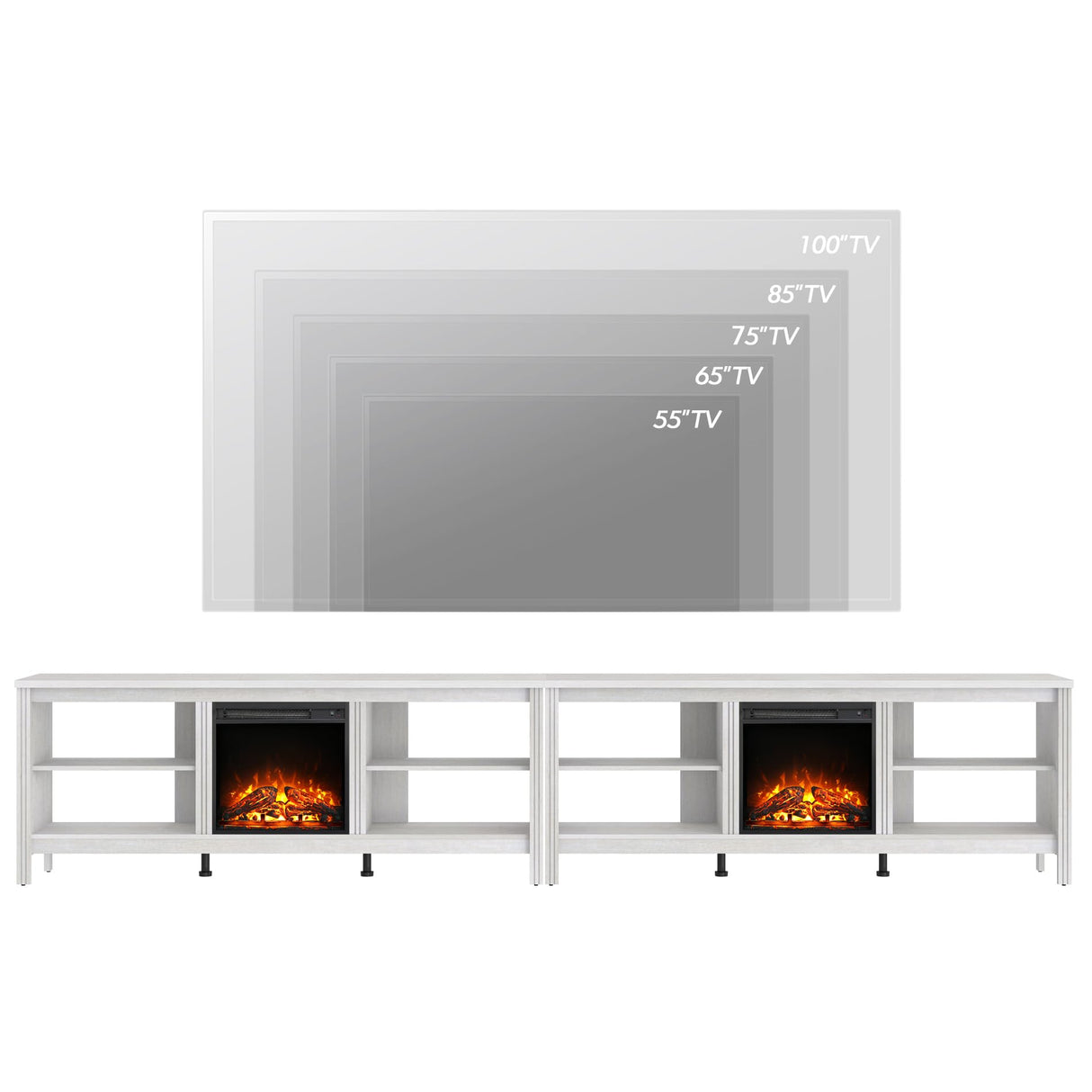 WAMPAT Electric Fireplace TV Stand for 100 Inch TV, White TV Console Table for 85 90 95 inch TV with 18 Inch Fireplace Insert, Wood Entertainment Center with Heater & Storage Cabinet, 70 Inch WAMPAT
