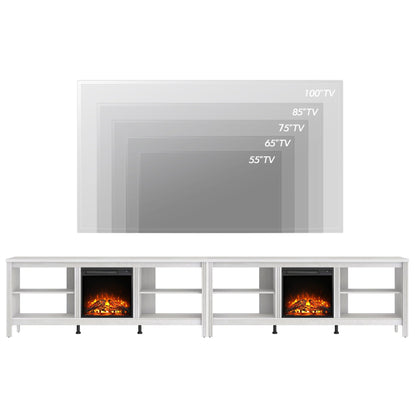 WAMPAT Electric Fireplace TV Stand for 100 Inch TV, White TV Console Table for 85 90 95 inch TV with 18 Inch Fireplace Insert, Wood Entertainment Center with Heater & Storage Cabinet, 70 Inch