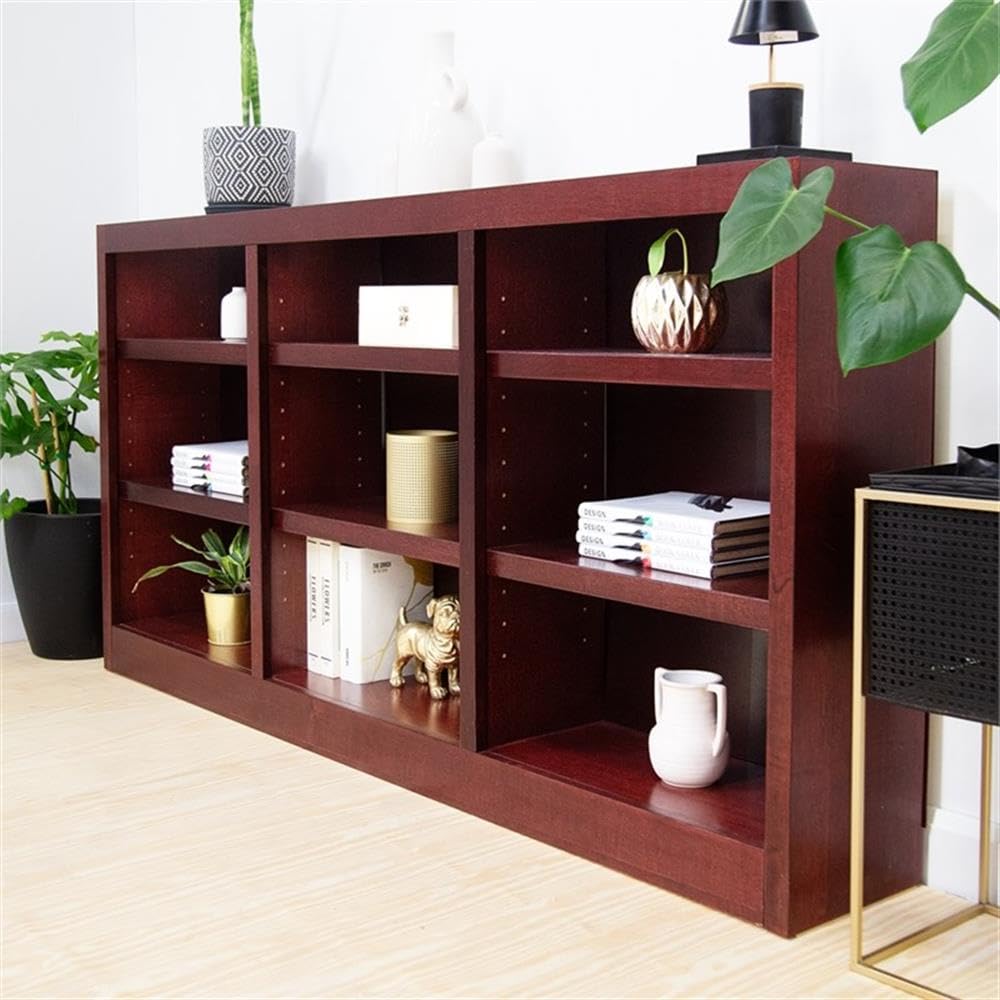 BOWERY HILL Traditional 36" Tall 9-Shelf Triple Wide Wood Bookcase in Cherry BOWERY HILL