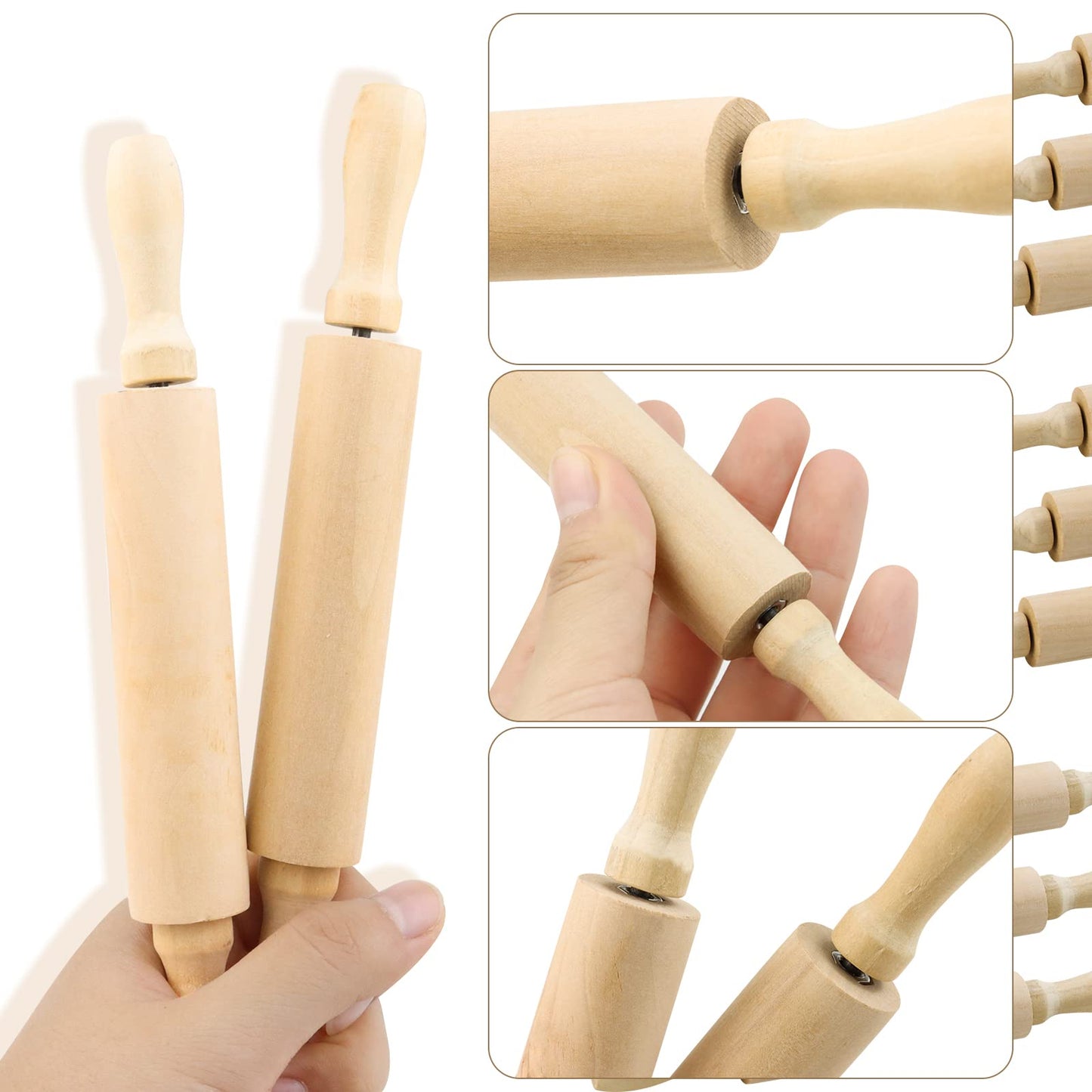 BILLIOTEAM 6 Pack 8 Inch Mini Wood Rolling Pin,Great for Children Kids Girls and Boys,Small Wooden Rollers for Art and Crafting,Baking,Cookie Dough,Cooking,Clay,Play Doh