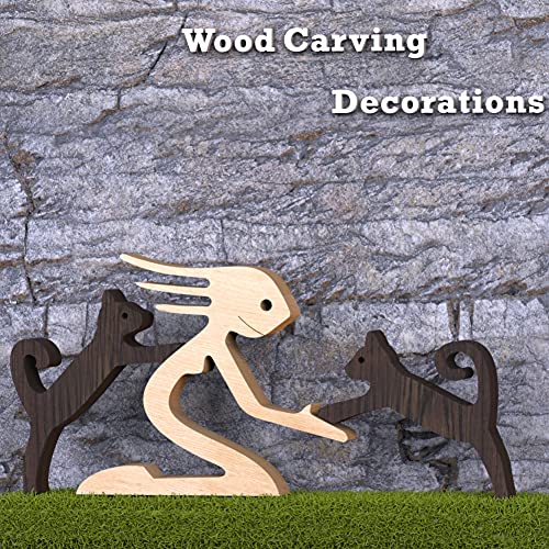 BOBO BIRD Wooden Dog Cat Family Statue, Handmade Wood Decoration, Cute Puppy, Kitty and People Sculpture Ornament Collectible Figurine Craft Arts for Home Office Living Room (Women+2 Kitty(s) - WoodArtSupply