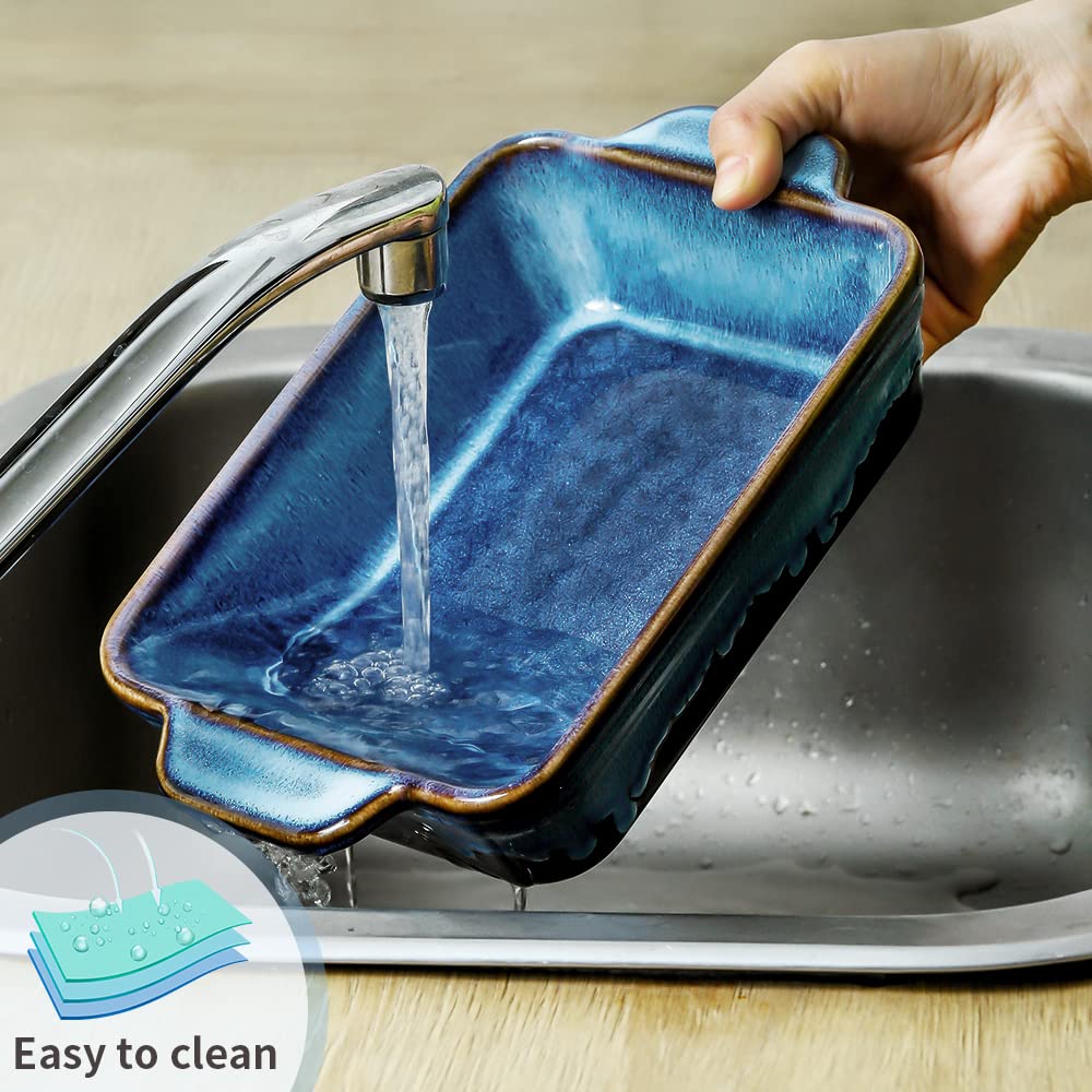 KOOV Bakeware Set, Ceramic Baking Dish Set, Rectangular Casserole Dish Set, lasagna Pan, Baking Pans Set for Cooking, Cake Dinner, Kitchen, 9 x 13 Inches, Reactive Glaze 3-Piece (Nebula Blue) KOOV
