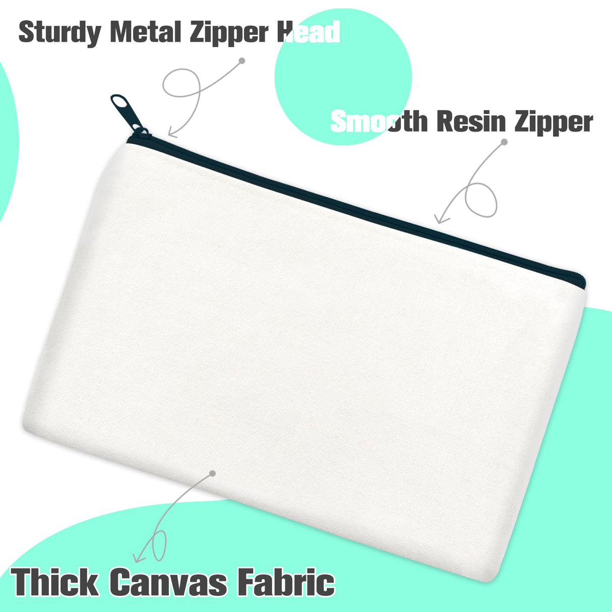 ZeeDix 8 Packs 8.3 x 5 inches Blank DIY Craft Bag Canvas - White Canvas Zipper Pouch Bags Multipurpose Cosmetic Bag Canvas Makeup Pouch with Zipper, Travel Toiletry Bag for Storage ZeeDix