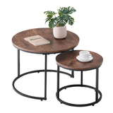 VEVOR Nesting Tables, Coffee Table Set of 2, 23.6 inch Round Coffee Table, Small Coffee Tables Night Stand with Metal Frame, for Living Room, Bedroom, Office (Brown & Black) VEVOR