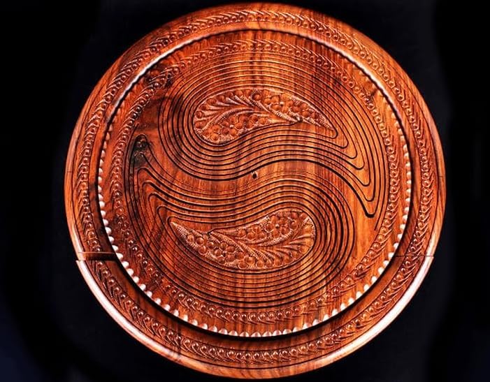 DSKMED Handmade Wood Carving Fruit Plate -Wooden Fruit Basket, Foldable Bamboo Dried Fruit Basket Collapsible Bread Nuts Baskets, (C) DSKMED