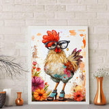 Ekuxom Chicken Diamond Art Kits for Adults, Diamond Painting Kits for Adults, Full Drill Round Funny Diamond Painting Chicken Kits Wall Art Decor 12x16inch Ekuxom