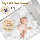 Newborn Announcement Sign Wooden for Baby Name and Birth Details for Hospital Custom Photo Baby Announcement Sign Fingerprint Footprints can be Left Ulico