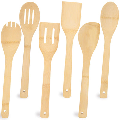 HANSGO 6PCS Bamboo Kitchen Utensils, Bamboo Spatula Spoons Kitchen Cooking Utensils Set for Home Kitchen Housewarming Holiday Gift