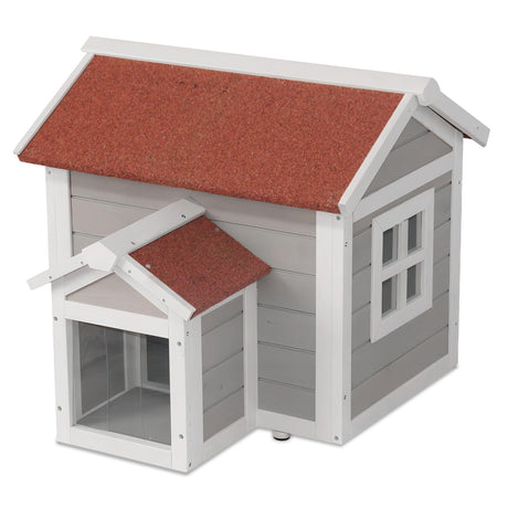 Luyitton Feral Cat House for Outdoor Cat Enclosure Winter Double Rooms Weatherproof with Openable Roof luyitton