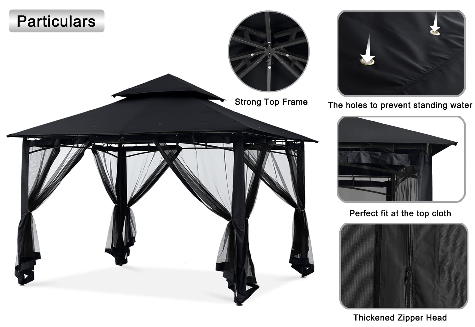 MASTERCANOPY Outdoor Garden Gazebo for Patios with Stable Steel Frame and Netting Walls (10x10,Black) - WoodArtSupply