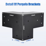 AXWHYS 4x4 Pergola Brackets(Actual:3.5"x3.5") 3 Way Right Angle Corner Bracket, DIY Pergola Kit with Black Powder Coated Support Gazebos, Patio Pergolas Log Cabin Outdoor Pergola Hardware AXWHYS