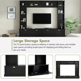 JIJIWANG Large Wall Unit Entertainment Center with Bookshelves for TVs Up to 78'', Modern TV Console with Cabinets and Open Shelves, 4-in-1 TV Stand with Golden Handles, Black, 104.2''W*81.2''H JIJIWANG