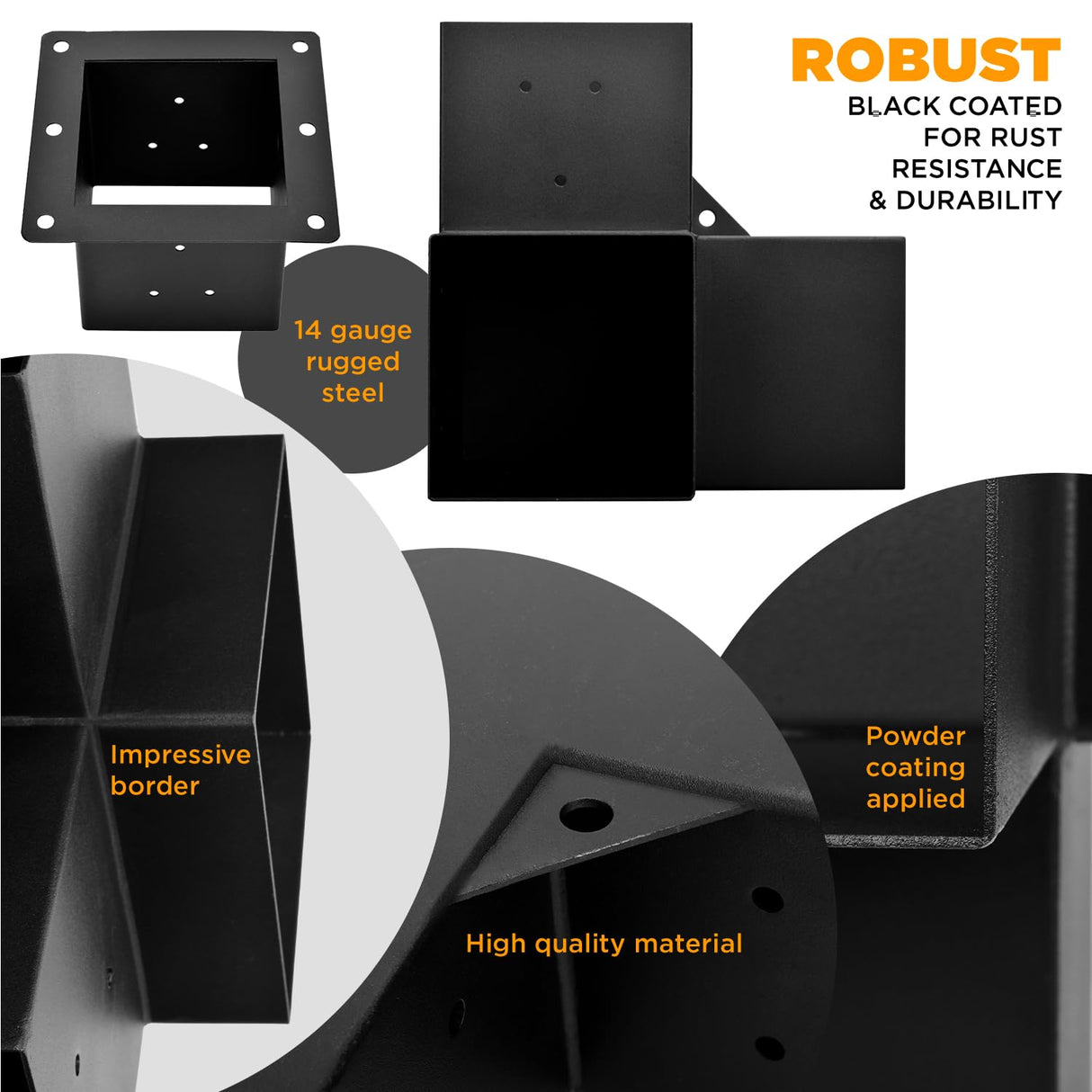 WIMART Pergola Bracket, 3-Way Pergola Right Angle Bracket, Raised Wood Bracket for 6"x6" (Inner Dimensions: 5.5"x5.5") Wooden Beam, Pergola, Garden, Gazebo,... (Set 8) WIMART