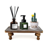 Farmhouse Wooden Riser Decorative Tray with Pedestal Stand Pump Bottle Display Tray for Kitchen Bathroom Counter Rustic Decor Brown Candles Plants Bottle Display Great for Home and Kitchen Decor. OKSQW