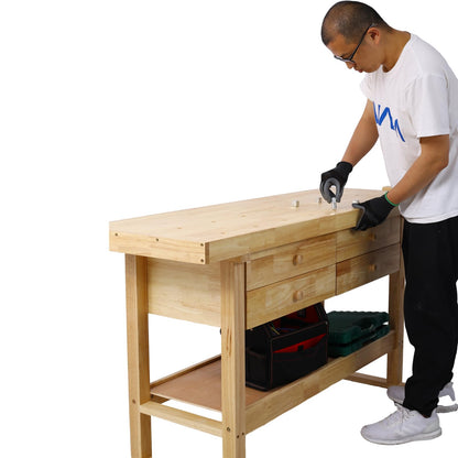 60-inch Wooden Workbench with 4 Drawers – Heavy-Duty Workbench for Garage, Workshop, and Home - WoodArtSupply