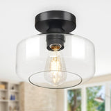 Industrial Semi Flush Mount Ceiling Light: Black Kitchen Lighting Fixtures Ceiling with Clear Glass - Vintage Hallway Light Fixtures E26 Bulb Included - 8.46” Light Fixtures Ceiling Mount for Foyer DINGLILIGHTING