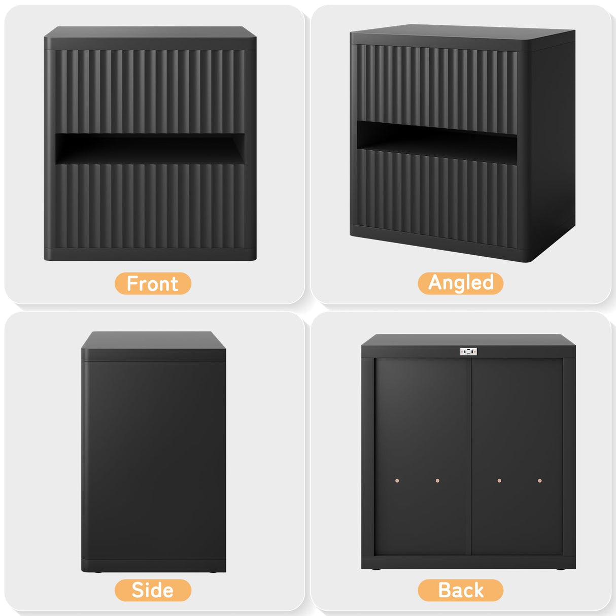 Dripex Fluted Nightstand with 2 Drawers, Large Wide Wood Night Stand Bedside Tables for Bedroom, Mid-Century Modern Storage Bed Side Table, End Tables for Living Room Sofa Couch, Black, Set of 2 Dripex