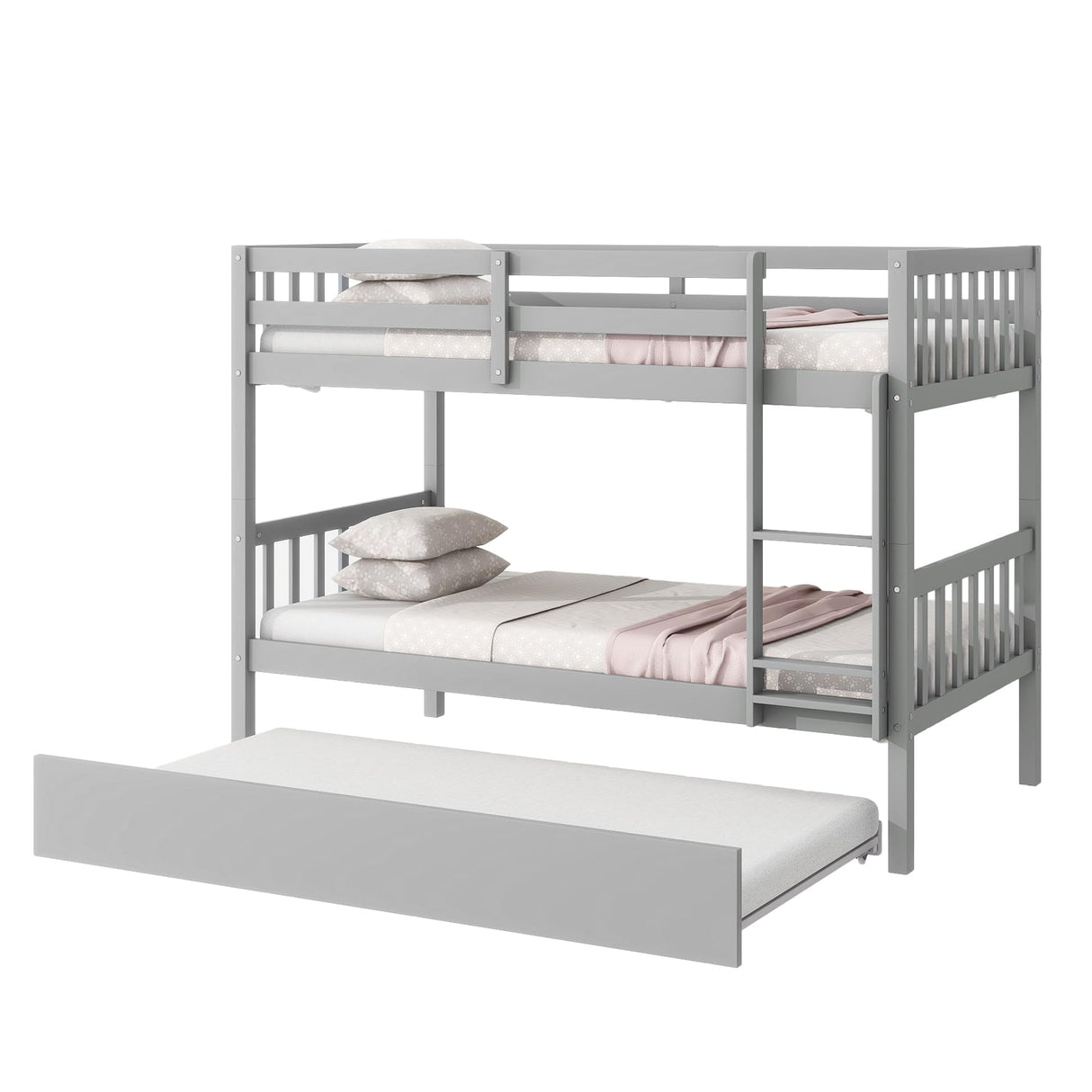DNChuan Twin Over Twin Bunk Bed with Trundle,Triple Bunk Bed Convertible Into 3 Platform Beds,3-in-1 Beds with Headboard and Footboard,Wooden Frame for Kids Adults-Gray DNChuan
