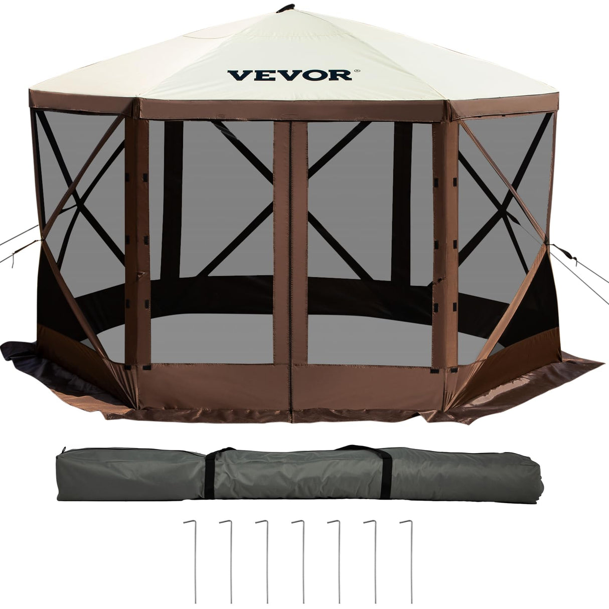 VEVOR Gazebo Screen Tent, 10 x 10 ft, 6 Sided Pop-up Camping Canopy Shelter Tent with Mesh Windows, Portable Carry Bag, Ground Stakes, Large Shade Tents for Outdoor Camping, Lawn and Backyard VEVOR