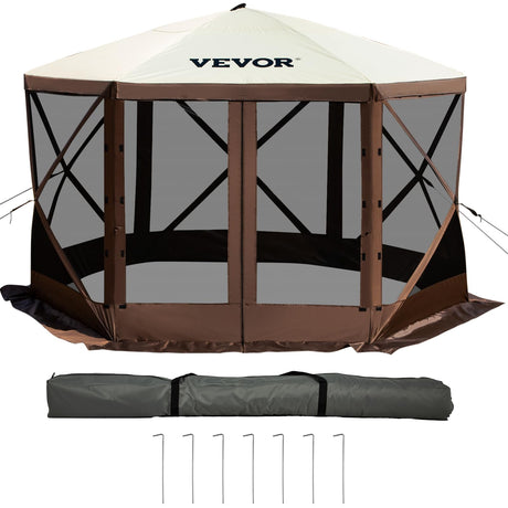 VEVOR Gazebo Screen Tent, 10 x 10 ft, 6 Sided Pop-up Camping Canopy Shelter Tent with Mesh Windows, Portable Carry Bag, Ground Stakes, Large Shade Tents for Outdoor Camping, Lawn and Backyard VEVOR