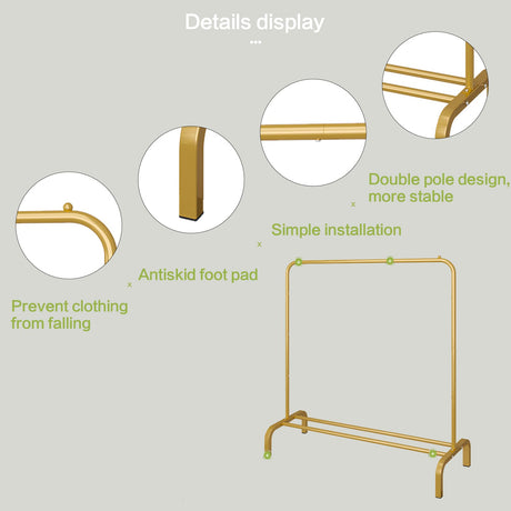JIUYOTREE Metal 43.3 Inches Garment Rack with Bottom Shelf Clothing Rack for Hanging Clothes Coats Skirts Shirts Sweaters Gold JIUYOTREE