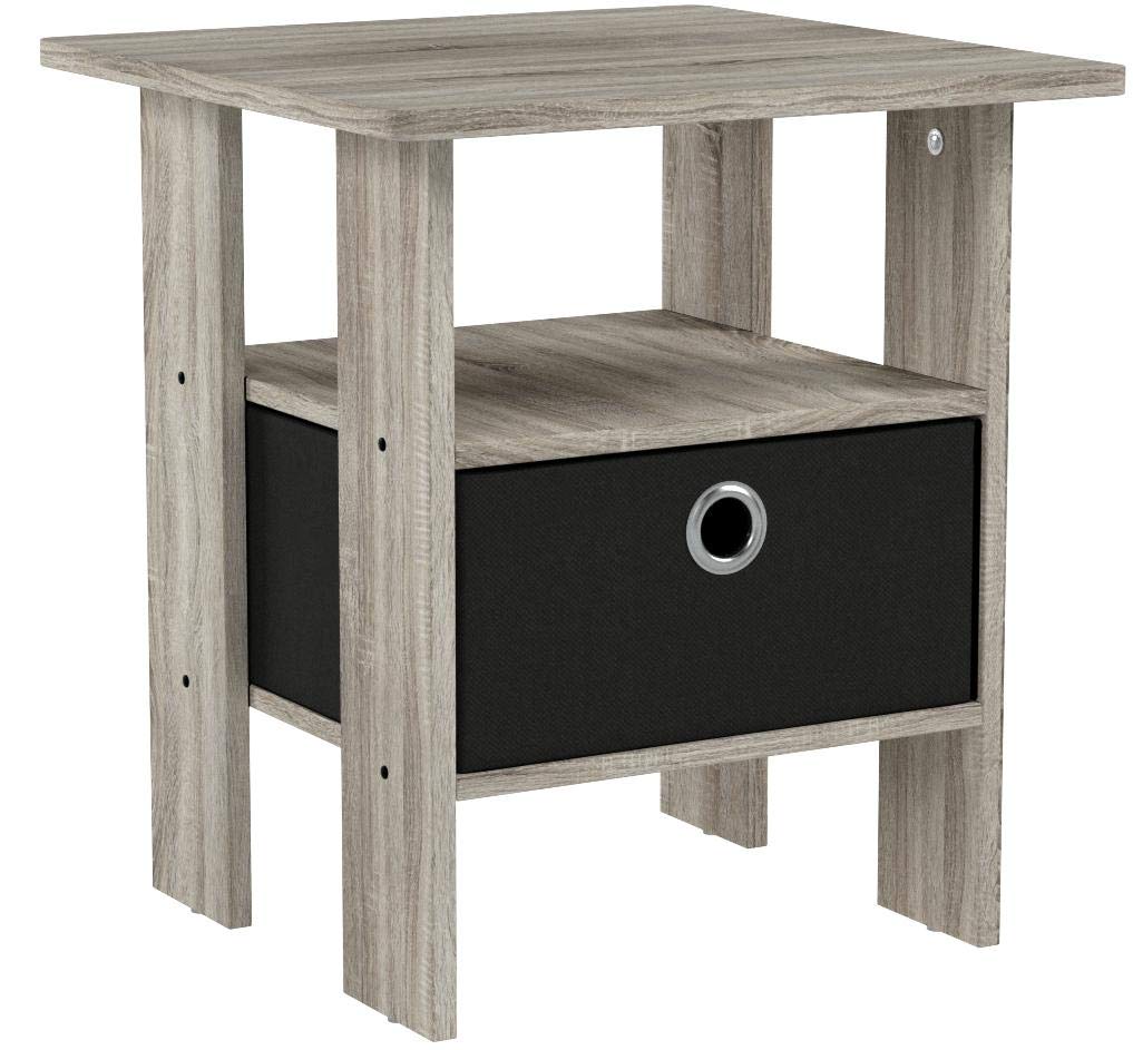 Furinno Andrey Set of 2 End Table / Side Table / Night Stand / Bedside Table with Bin Drawer, French Oak Grey Furinno