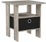 Furinno Andrey Set of 2 End Table / Side Table / Night Stand / Bedside Table with Bin Drawer, French Oak Grey Furinno