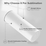 FASTSUB Sublimation Tumblers 20 oz Blank Bulk Cups Straight Skinny Stainless Steel Double Wall Vacuum Insulated with Lids and Straws for Tumbler Heat Press White 6 Pack FASTSUB