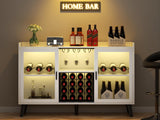 Auromie Wine Bar Cabinet with Led Light, Home Coffee Cabinet with Wine and Glass Rack, Kitchen Buffet Sideboard with Storage Shelves, Freestanding Liquor Cabinet for Living Room, Dining Room (White) Auromie