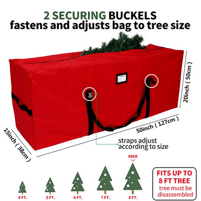 OurWarm Christmas Tree Storage Bag Extra Large Heavy Duty Storage Containers for 8 Ft Artificial Tree 600D Oxford Xmas Holiday Tree Storage Bags with Reinforced Handles Zipper, Red 50" x 15" x 20"