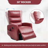 Rocker Recliner Chair with Heat, 360° Swivel Glider for Adults, Faux Leather Reclining Chair with 8-Point Vibration Massage for Small Spaces, Lumbar Suppor (Red) Anwick