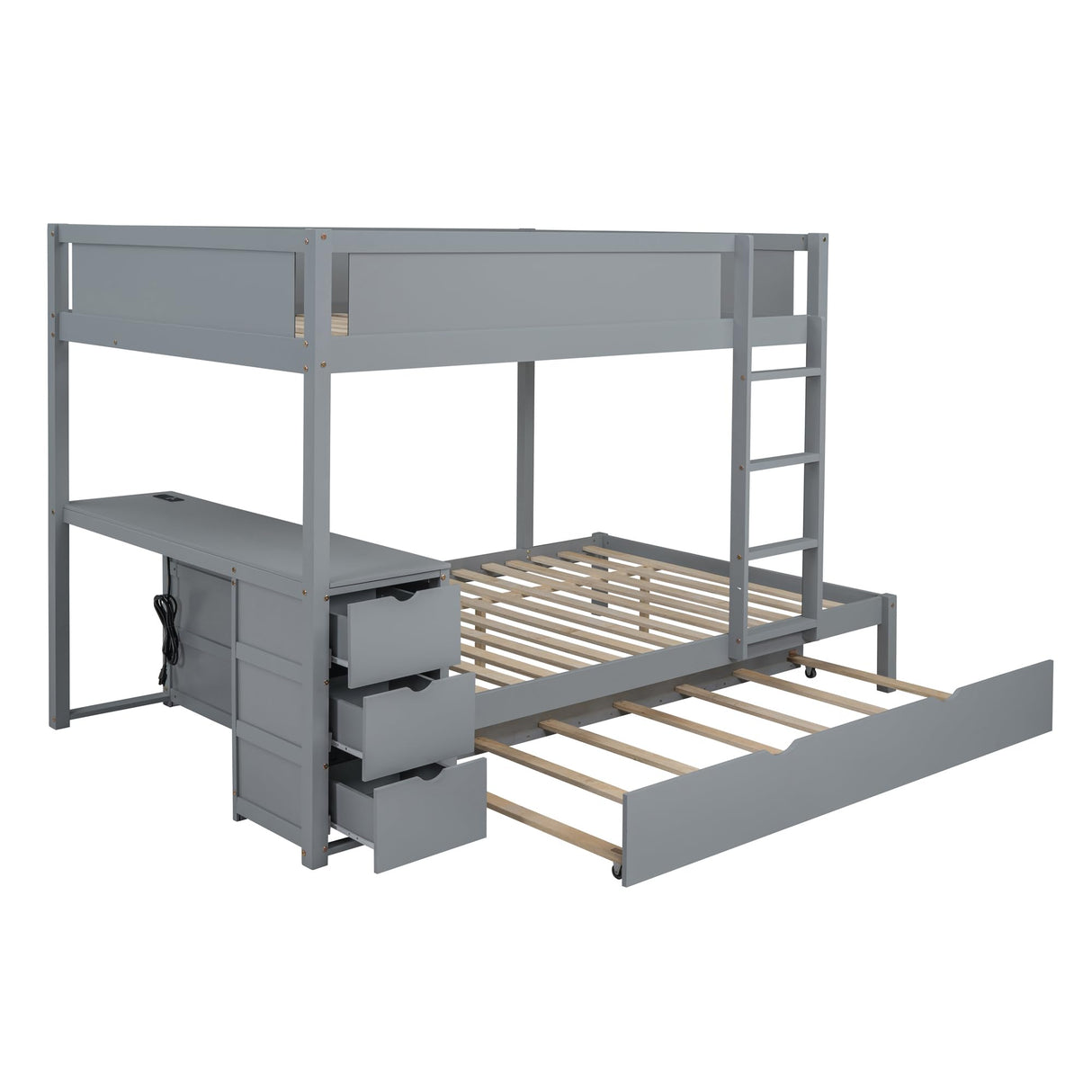 Merax Full Over Full Bunk Bed with Twin Size Trundle, Under-Bed Desk and Storage Drawers, No Box Spring Needed Merax