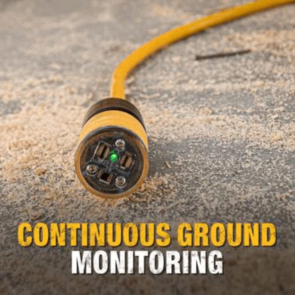 DEWALT 100 Foot Extension CordLighted Click-to-Lock 10/3 SJTW -Heavy Duty Outdoor, Waterproof, Weatherproof, Heat & Corrosion Resistant Industrial Strength Light Up Three Prong Outlet Plug Power Cord DEWALT