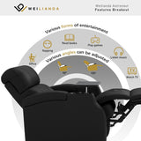 Weilianda Home Theater Seating, Top Grain Leather Sectional Seats Recliner Chair, Zero Gravity Reclining Sofa with Power Headrest 7 Colors Ambient Lighting USB C Charge Row of 3 Black Weilianda
