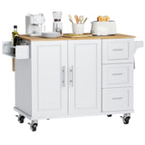 HiDSLiving Kitchen Island 54" Large Rolling Kitchen Island Cart On Wheels with Drop Leaf 3 Drawers 1 Cabinet,Spice Towl Rack Mobile Kitchen Table with Storage, White HiDSLiving